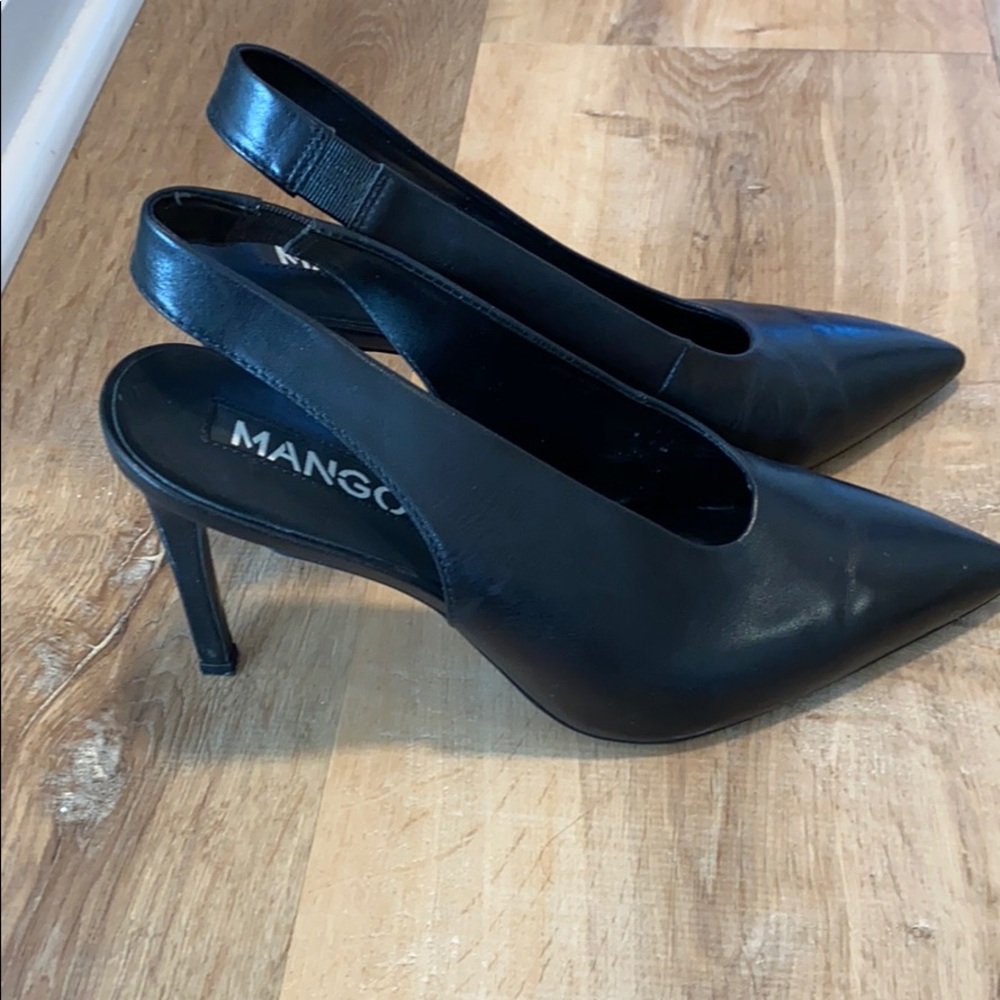 Mango Black Slingback Heels Sz 9